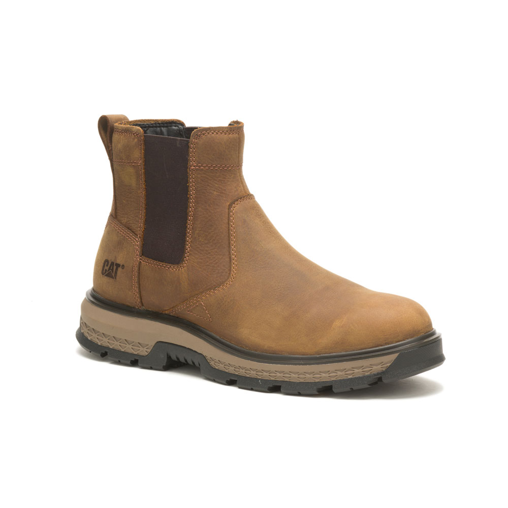 Caterpillar Boots South Africa - Cat Men's Exposition Chelsea / Astm/Soft Toe Safety Boots Brown TN4582031